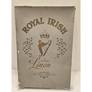 Vintage Irish Linen 64x84 Banquet Tablecloth &‎ 8 Matching Napkins Ivory In Box